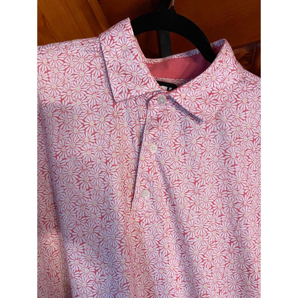 FootJoy Men's Golf Polo Shirt Pink All Over Print Daisy Performance Stretch sz L - Picture 3 of 9
